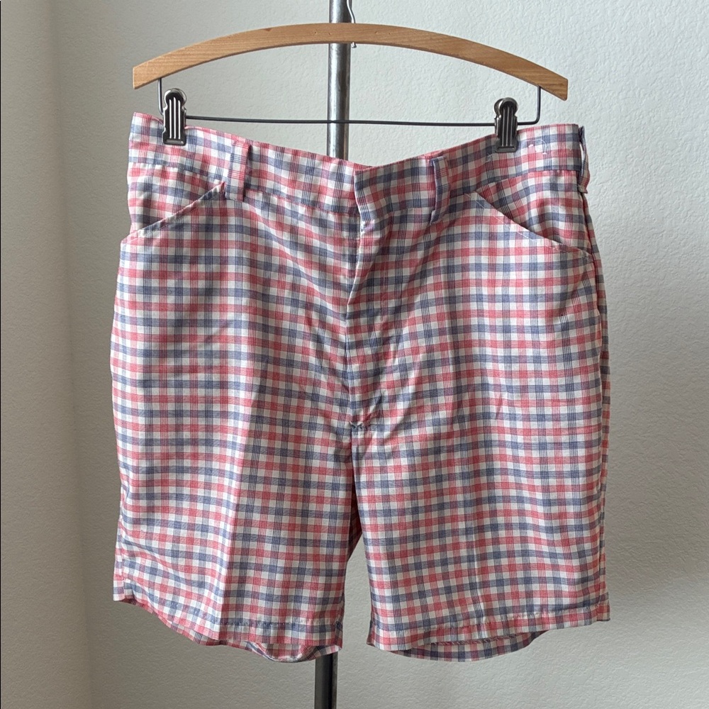 Vintage 60s Men's Checkered Shorts Plaid Red Blue Tan EUC eclectic grandpa EUC